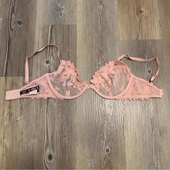 Victoria’s Secret Unlined Underwire Sheer Lace Floral Bra Pink Women’s 32DDD NWT - Picture 2 of 4
